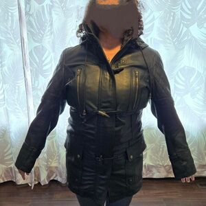 ✨BNWT✨ XL Lisa Womens Black Hooded real leather jacket